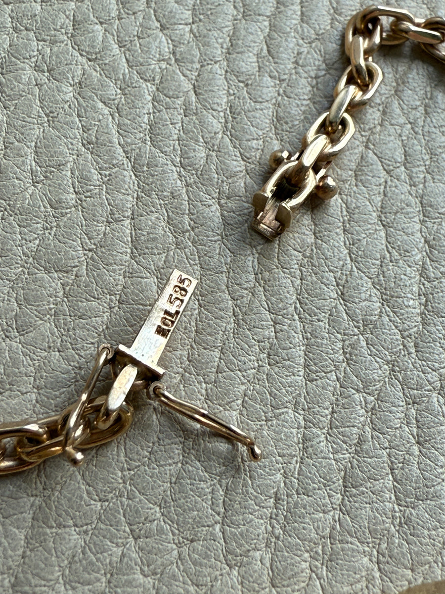 RARE Midcentury Era 14k gold Graduated Biker Link Necklace Signed Edvin Einar & C Larsen - 17.8 inch length