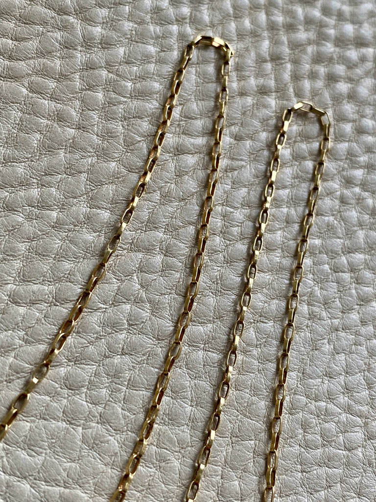 18k Gold Vintage Skinny Elongated Biker Link Chain Necklace - 22.5 inch length