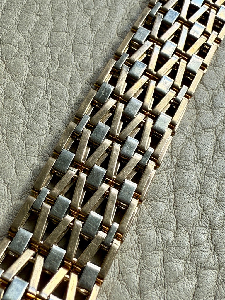 Phenomenal Geometric Link Bracelet in Mixed 18k solid gold - Vintage Scandi - 7.2 inch length