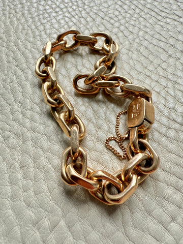 Wow! 1941 Swedish Vintage CHONK Biker Link Bracelet in 18k Gold- 7.3 inch interior circumference
