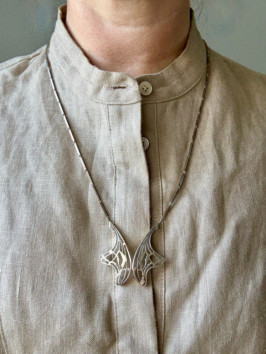 1984 Sterling Silver Butterfly Wing bar link Necklace BY ALTON - 24 inch length