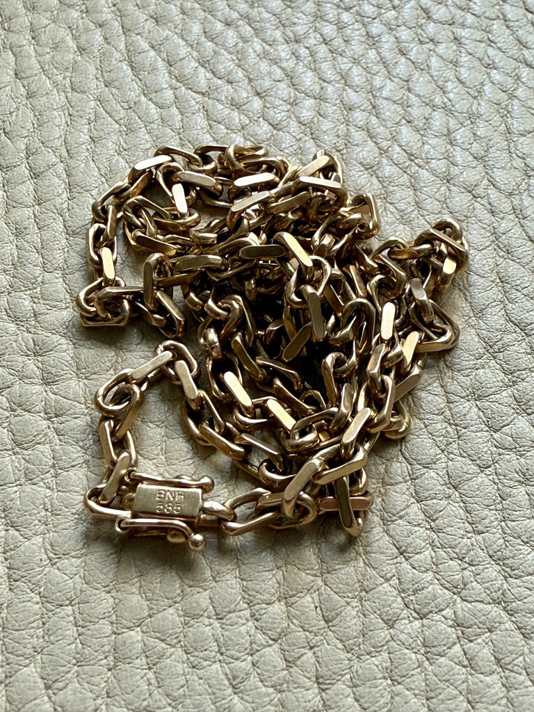 Longer Length 14k Gold Biker Link Necklace 3mm width - 22.2 inch length