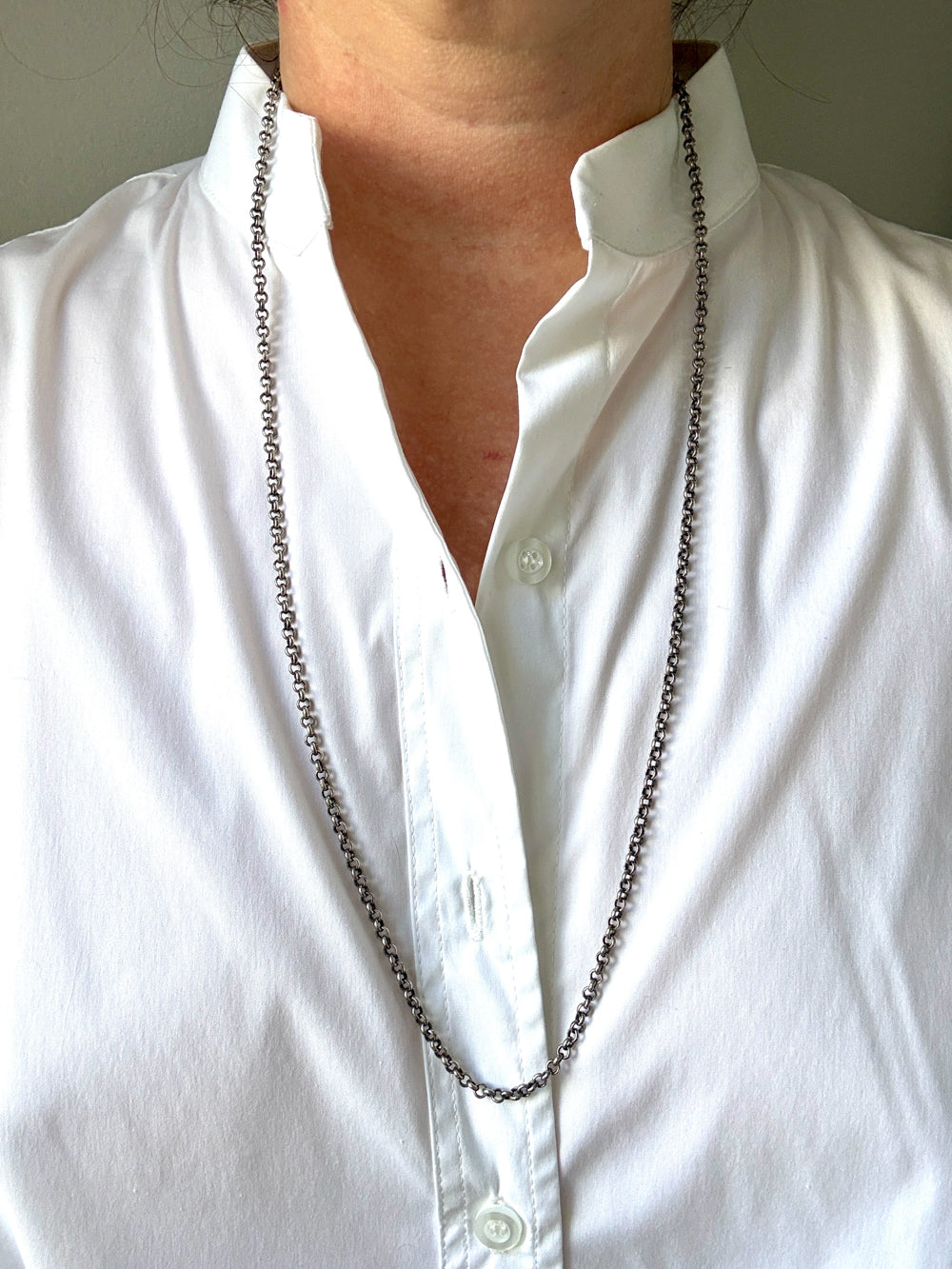 Vintage Silver Rolo Link Necklace- 30 inch length