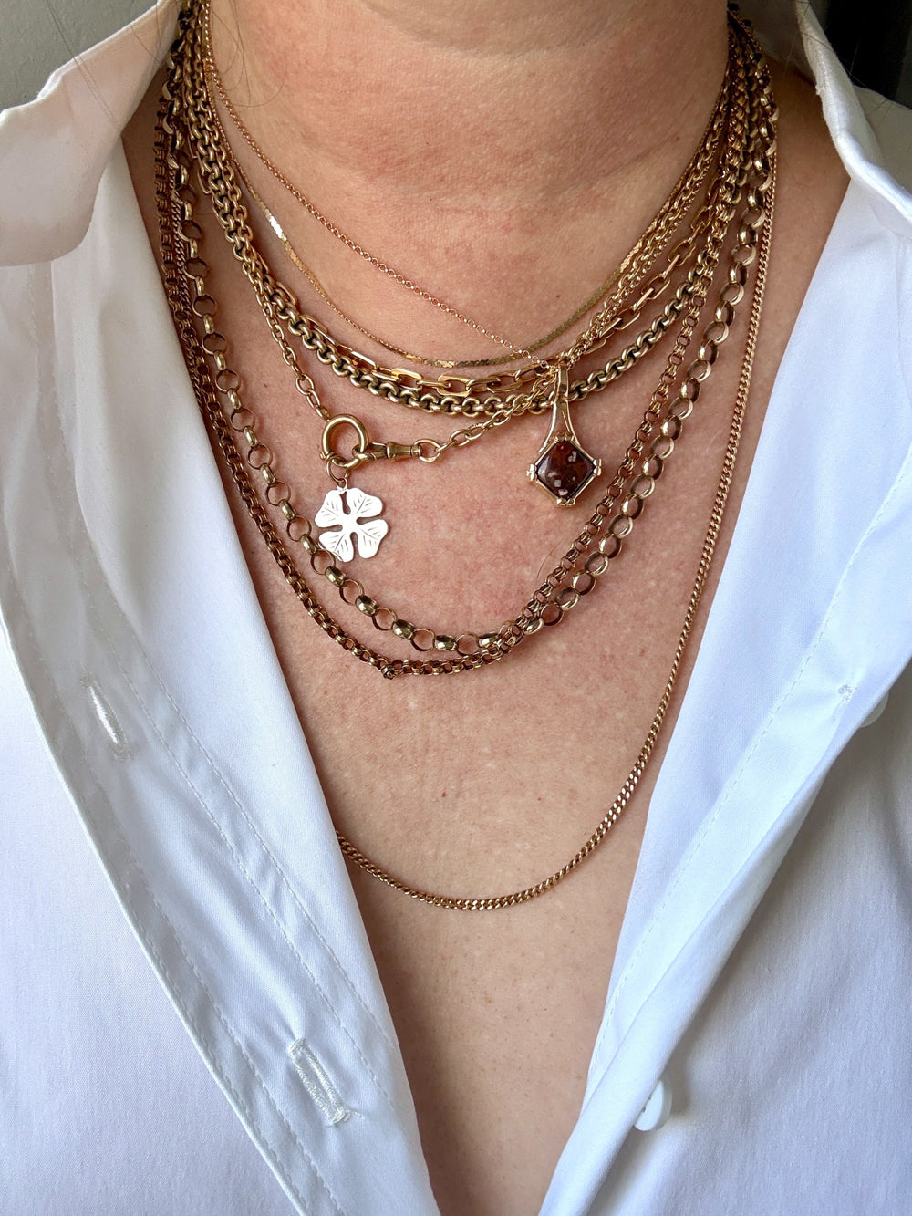 Antique 9k Gold Cable Link Necklace with Barrel Clasp - 17.5 inch length