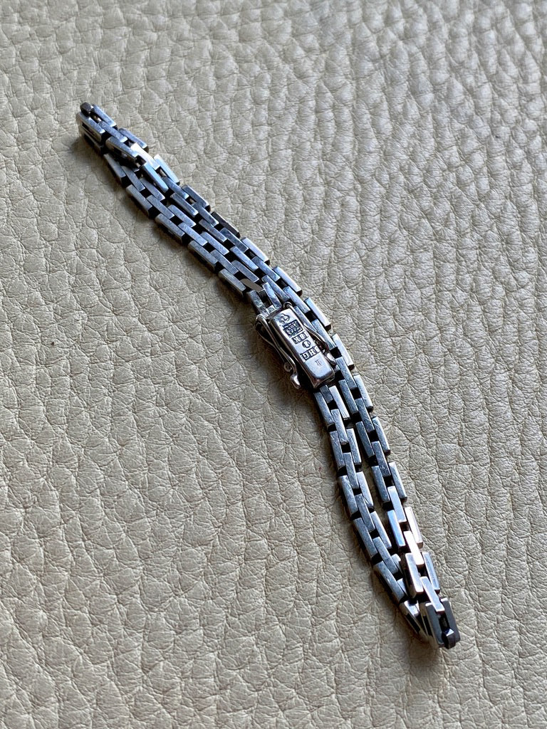 1950s 18k White Gold Vintage Slim Brick Link Bracelet - 7 inch length
