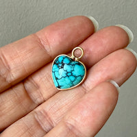 Puffy Vintage Turquoise Cabochon Bezel Set Heart Pendant 18k Gold – 0.8 inch drop