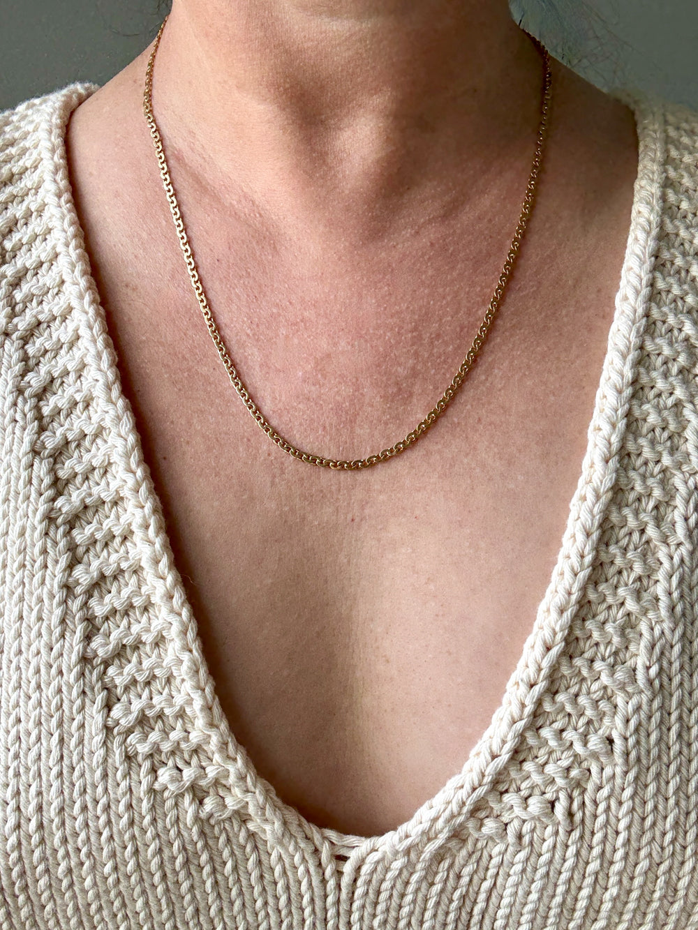 Long 18k Gold Vintage Virola Link Necklace - 21.8 inch length