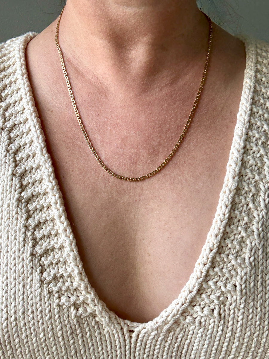 Long 18k Gold Vintage Virola Link Necklace - 21.8 inch length