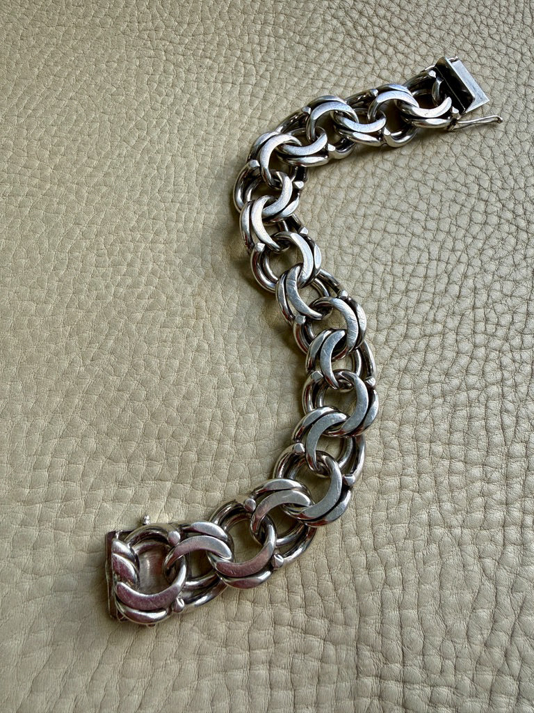 1976 Signed Heavy Swedish Double Curb Chain Silver Bracelet – 8.9 Inch Length