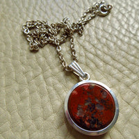 Vintage Swedish Alnöite Stone Pendant on Sterling Silver Oval link chain - 15 inch length