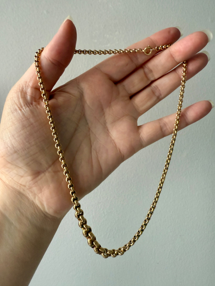 1950s era Vintage Graduated Width Rolo Link Necklace in 18k Gold - 17.75 inch length
