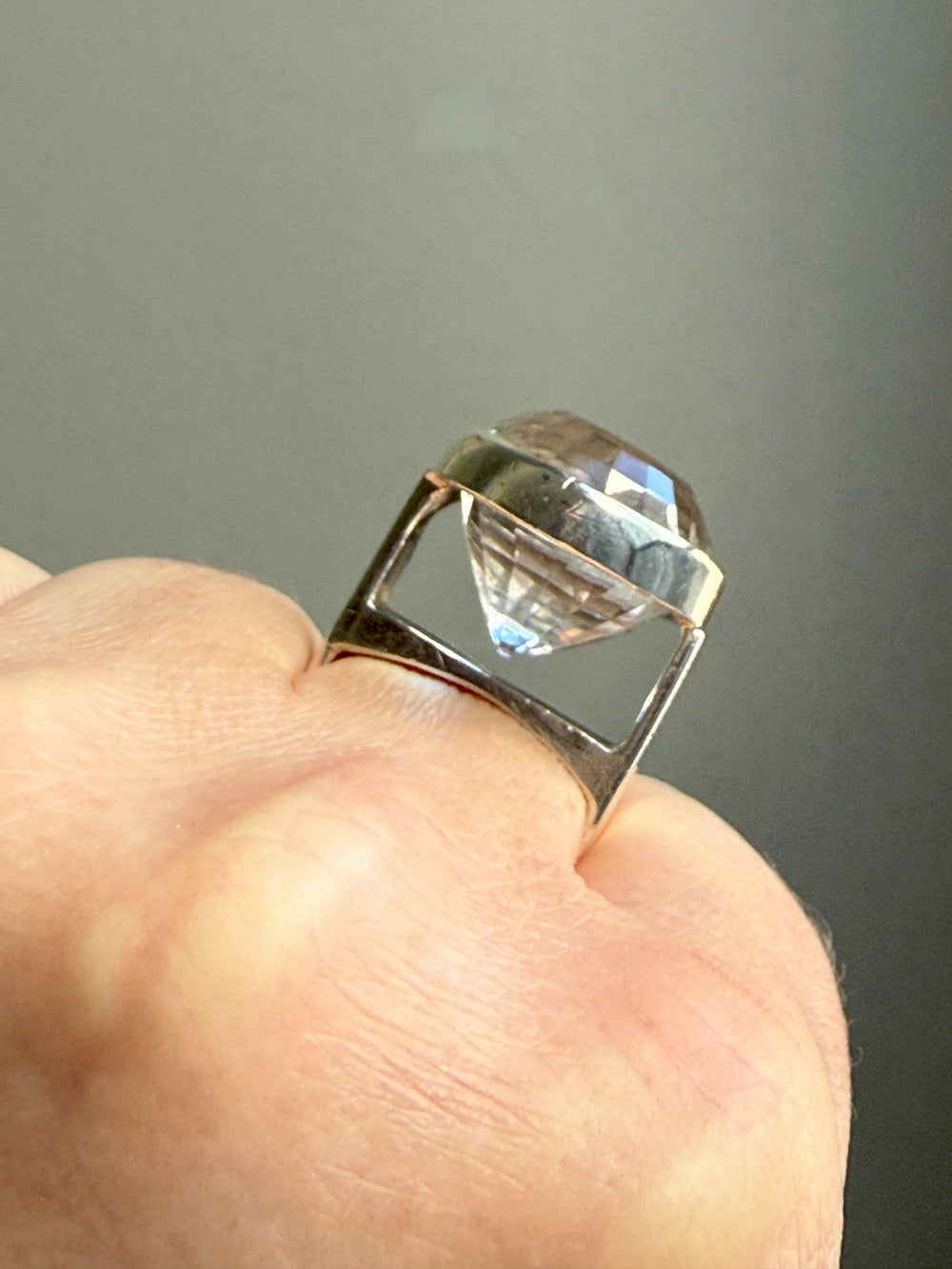 SPARKLES!! 1972 Ove Bohlin Modernist Silver and Quartz Cocktail Ring - Size 7.5