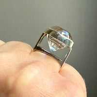 SPARKLES!! 1972 Ove Bohlin Modernist Silver and Quartz Cocktail Ring - Size 7.5