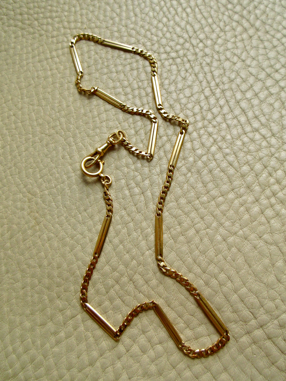 Antique Scandinavian 18k Gold Curb & Bar Link Watch Chain Necklace – 18.25 Inch Length