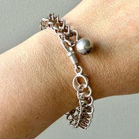 Danish Vintage Sterling Silver Open Foxtail Link Bracelet with Dog Clip - 9 inch adjustable length