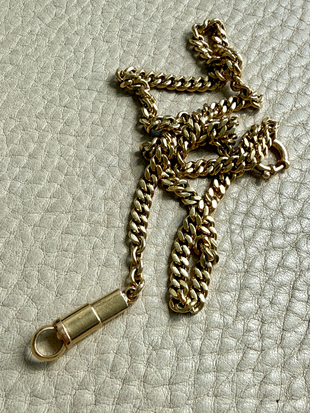 18k Gold Vintage Curb Link Watch Chain Necklace with Sheathed Fastener- 17.1 inch length