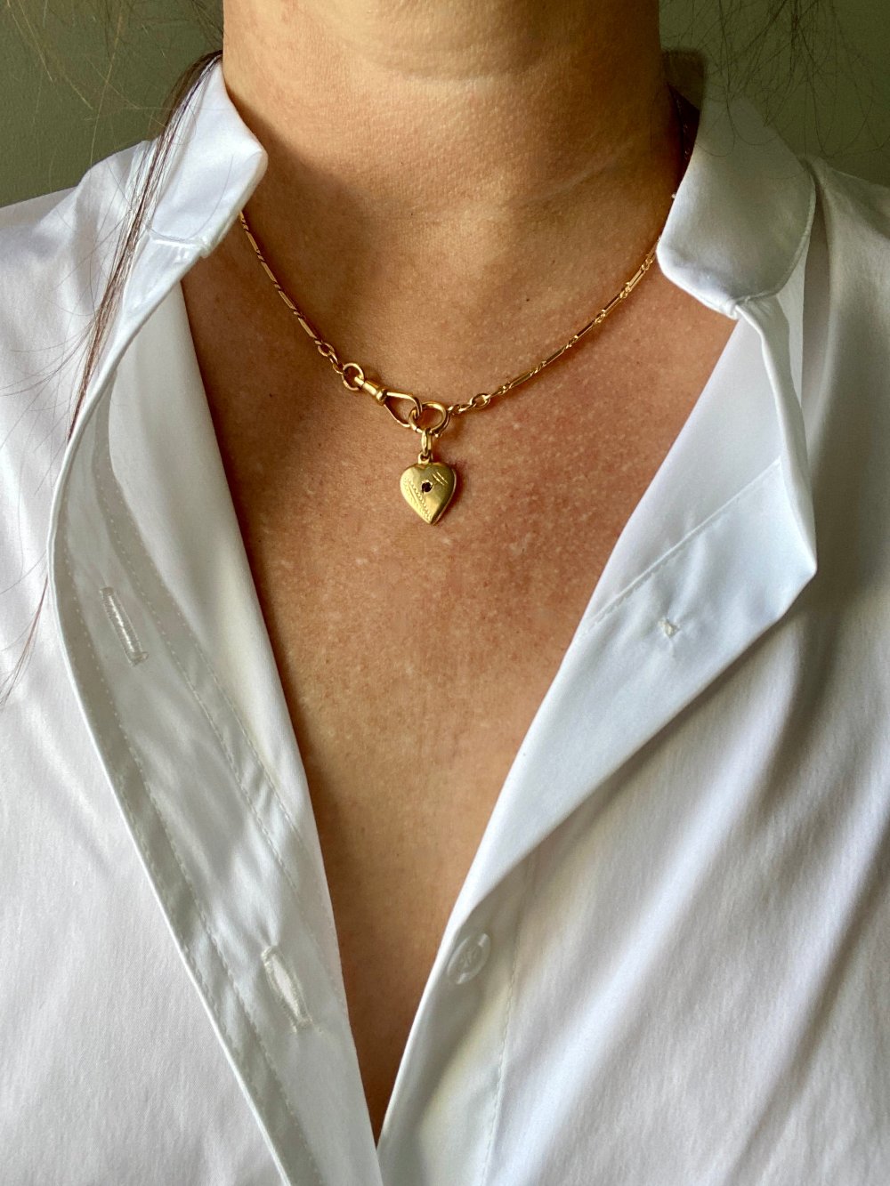 18k Gold Bar-Link Watch Chain Necklace with Dog Clip - 16.4 inch length