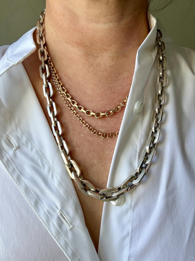 UNIQUE Chunky Sterling Silver Taxco Graduated Link Necklace - 22.9 inch length