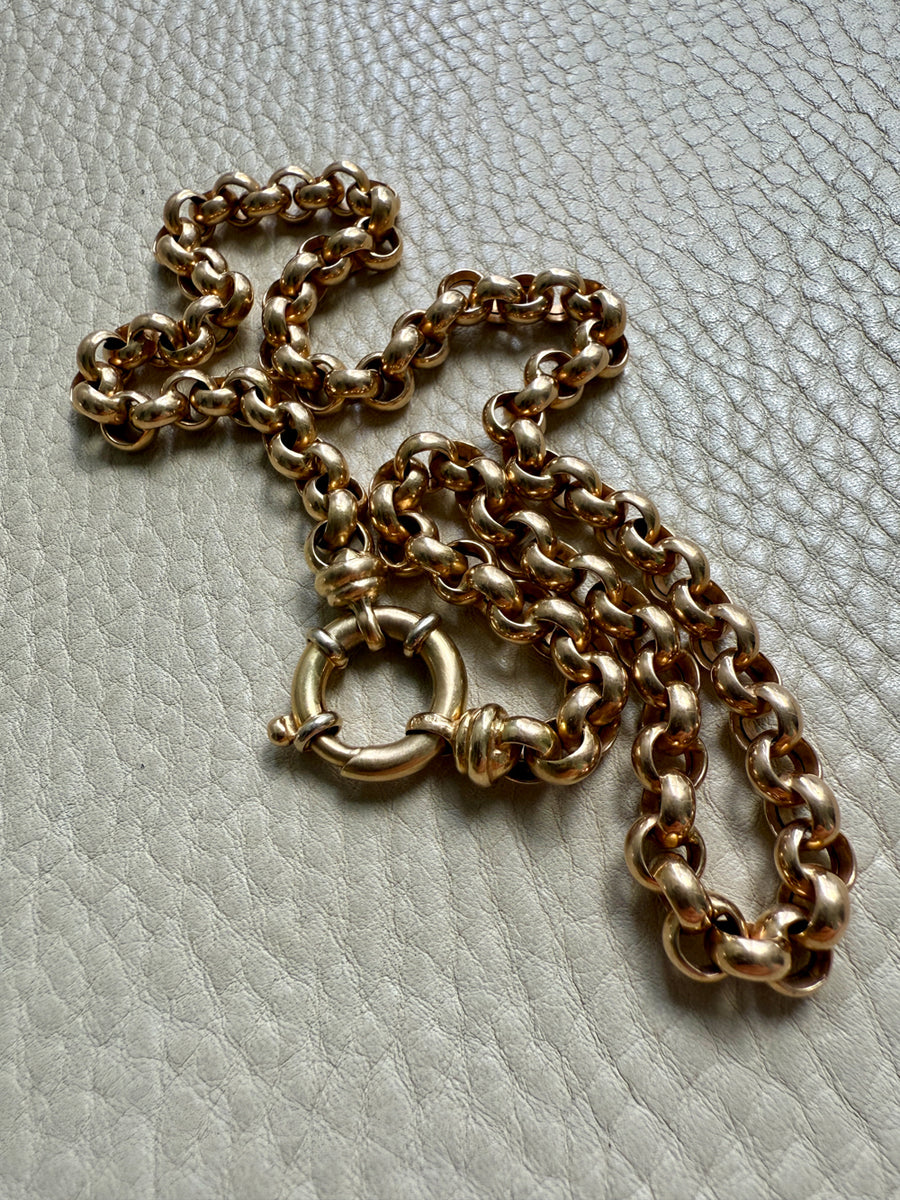 Chubby! 18k Gold Rolo Link Necklace with Large Bolt Clasp - 17.8 inch length