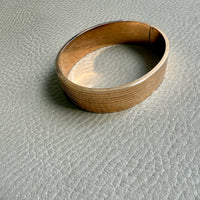 Unique! Architectural Wide 14k Gold Hinged Bangle with Linear Grooves - 6.9 inch oval interior circumference
