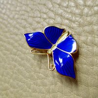 1952 Gilt Silver Ultramarine Blue Guilloché Enamel Butterfly Brooch by Tillander - 1.3 inch width