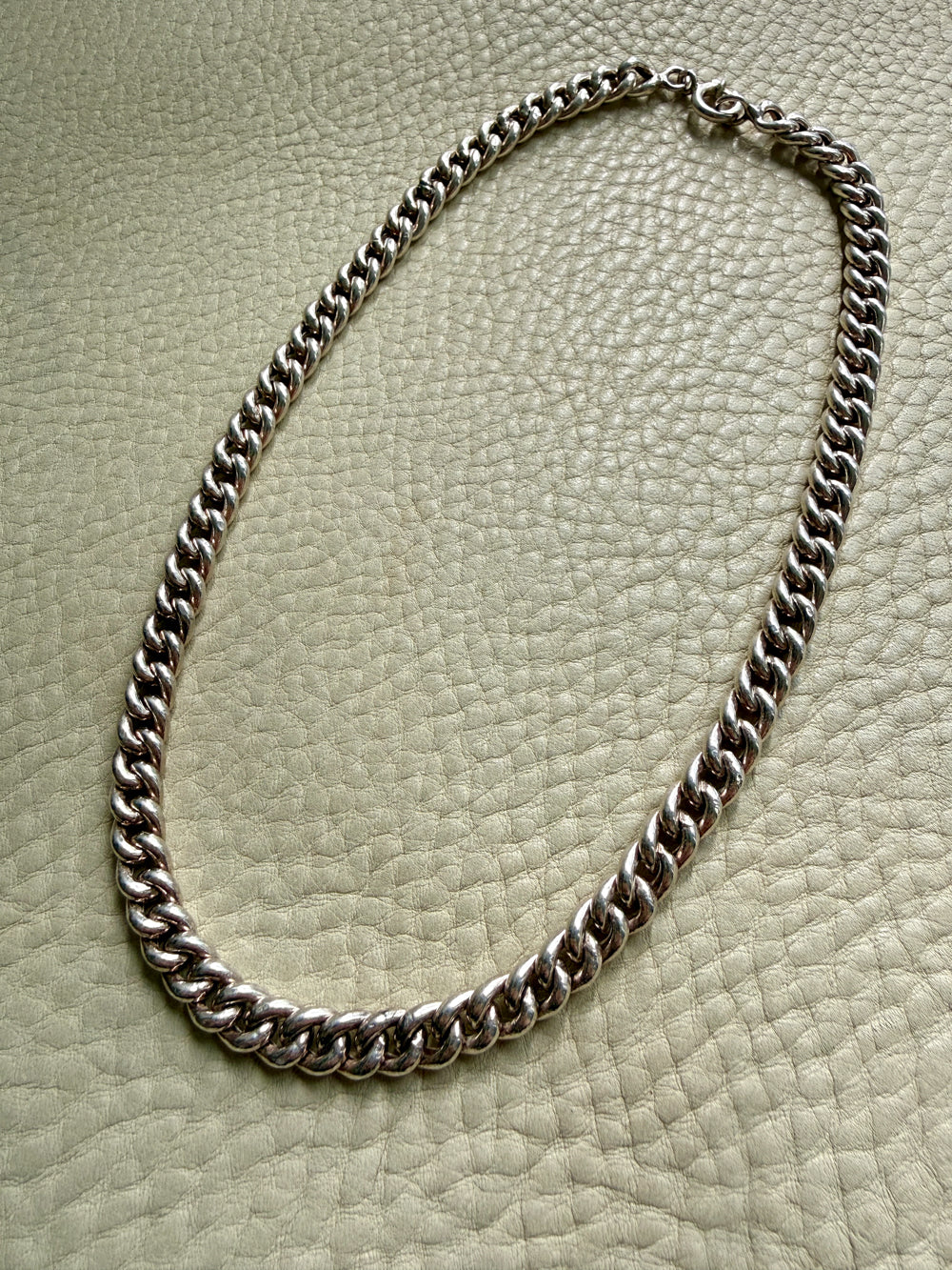 Midcentury Vintage Silver Chubby Curb Necklace - hollow links - 16.4 inch length