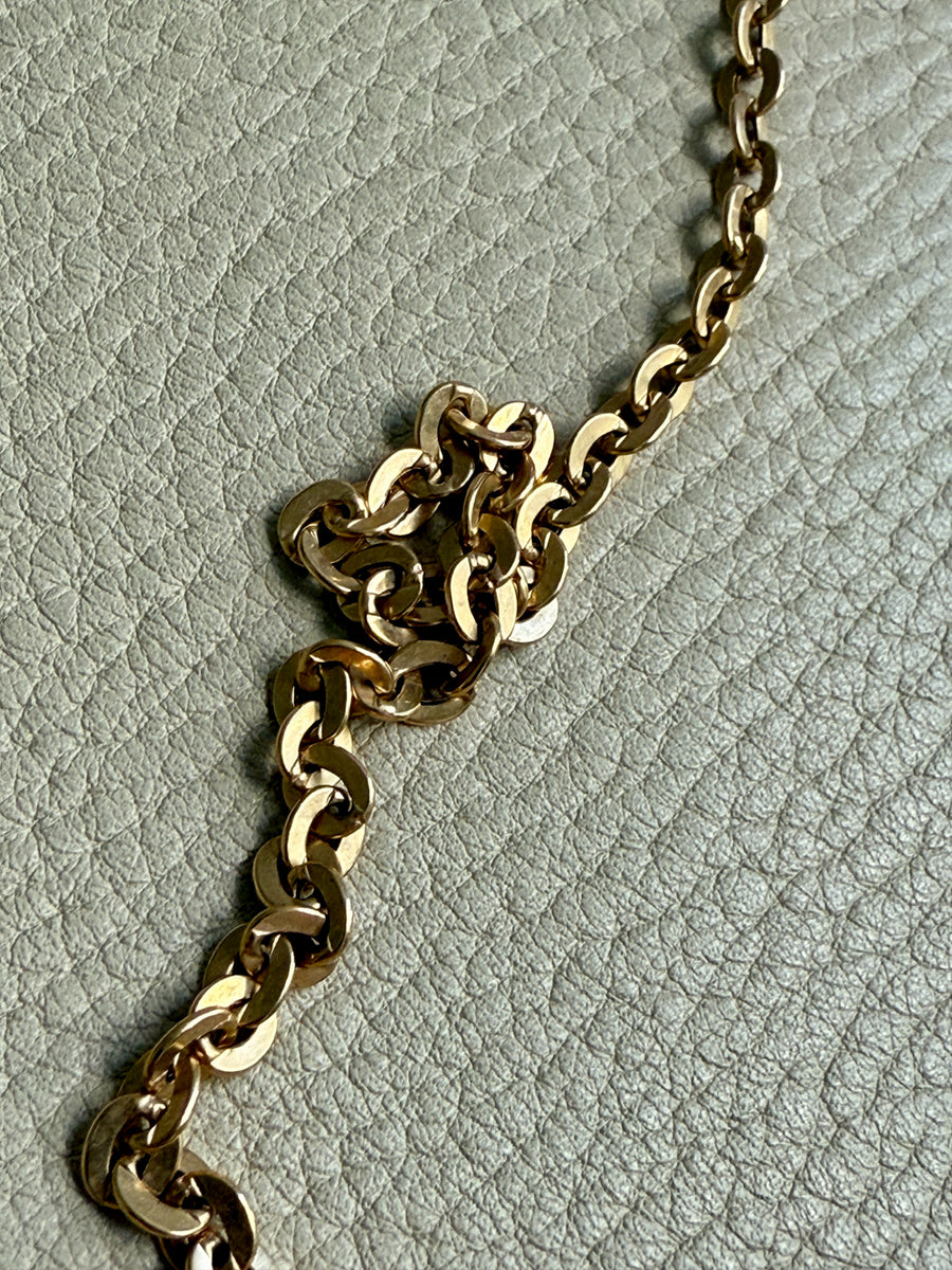 Italian Midcentury era Vintage Flat Oval link long chain in 18k gold - 32.3 inch length