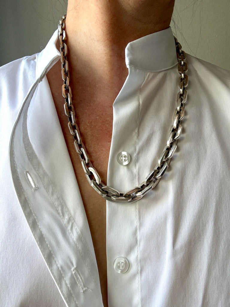UNIQUE Chunky Sterling Silver Taxco Graduated Link Necklace - 22.9 inch length