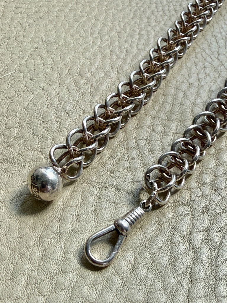 Danish Vintage Sterling Silver Open Foxtail Link Necklace with Dog Clip - 19 inch adjustable length