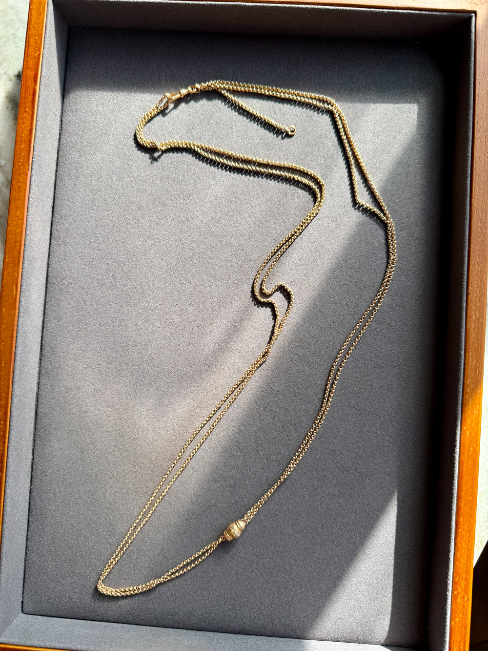 18k gold victorian era rolo link longuard necklace with slider penelopepenelope.com