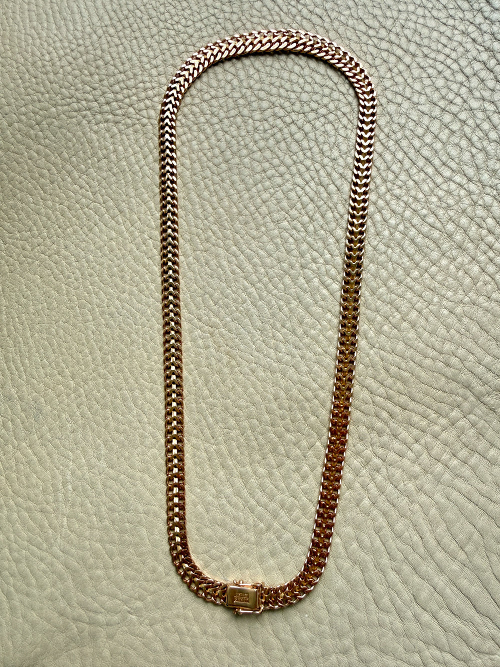 Vintage Swedish Wide Herringbone Link Necklace 18k Gold – 20 Inch Length