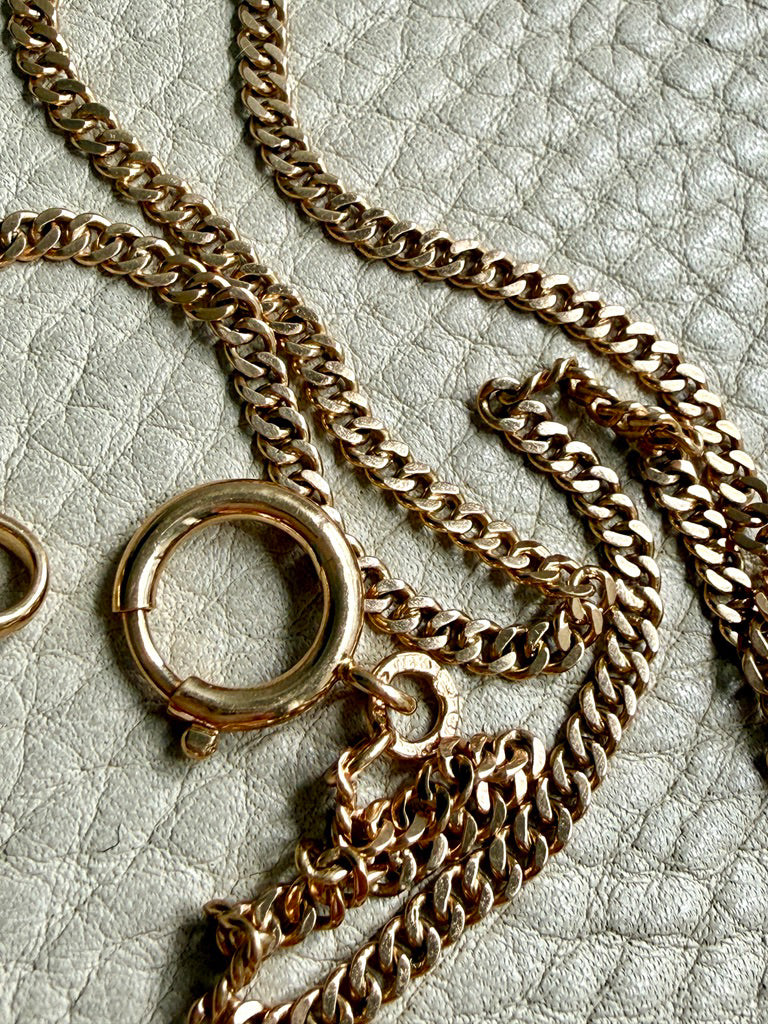 1943 Swedish Vintage Gold Curb Link Watch Chain Necklace 18k Gold – 16 Inch Length