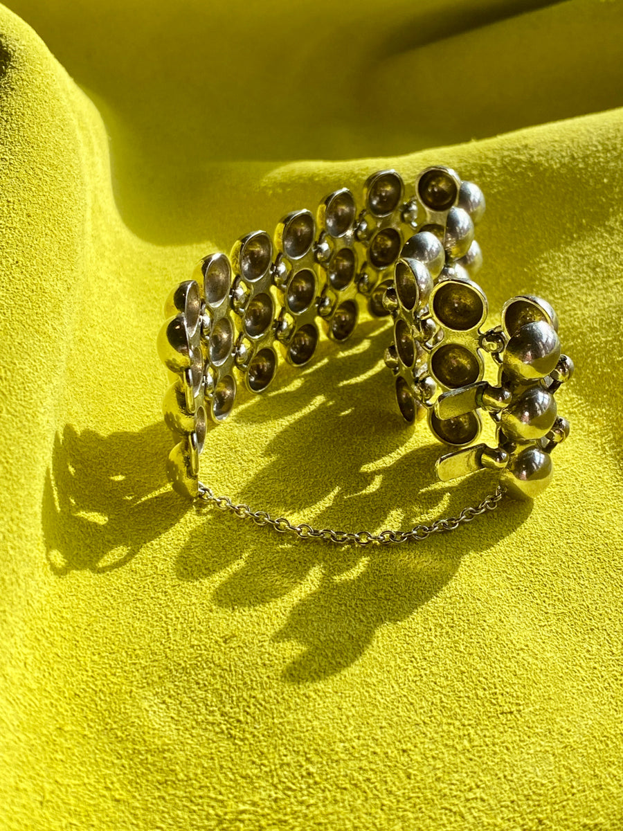 1984 Finnish Triple Row Wide Bubble Link Bracelet in Sterling Silver by Kalevala Koru - 7 inch length