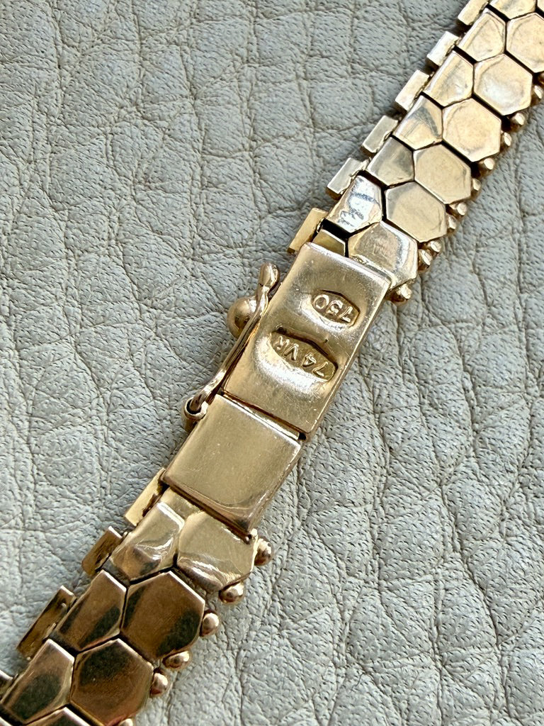 Vintage Italian Hexagon Mirror Link Chain Necklace 18k Gold – 16.75 Inch Length