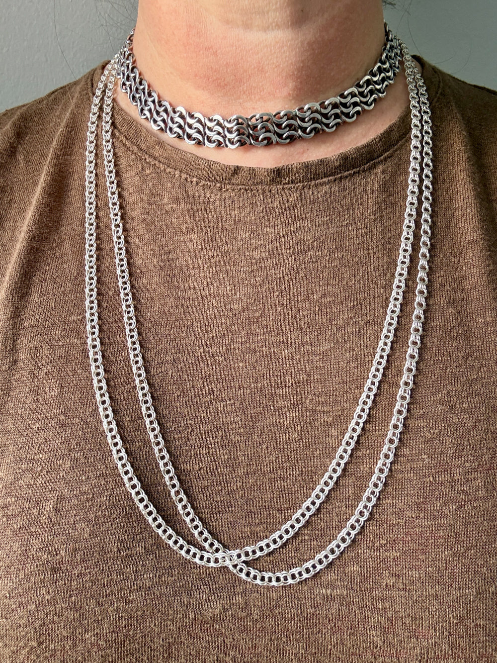 Vintage Double Link Necklace Sterling Silver – 28" Length