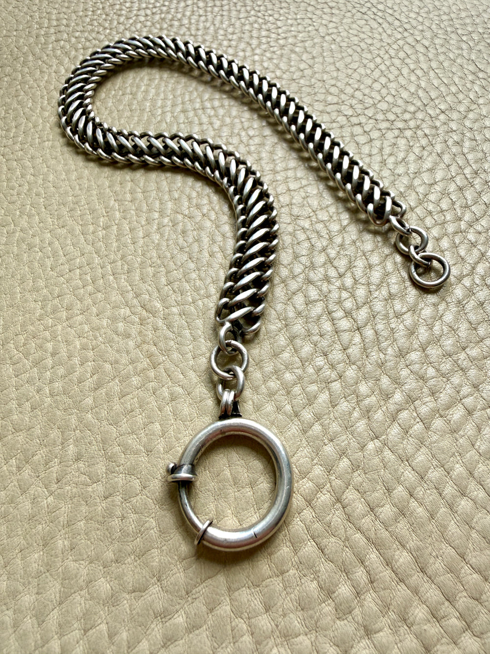 Silver 19th Century Dutch Figure-8 Pocket Watch Chain with Large Bolt Clasp - 12.7 inch length