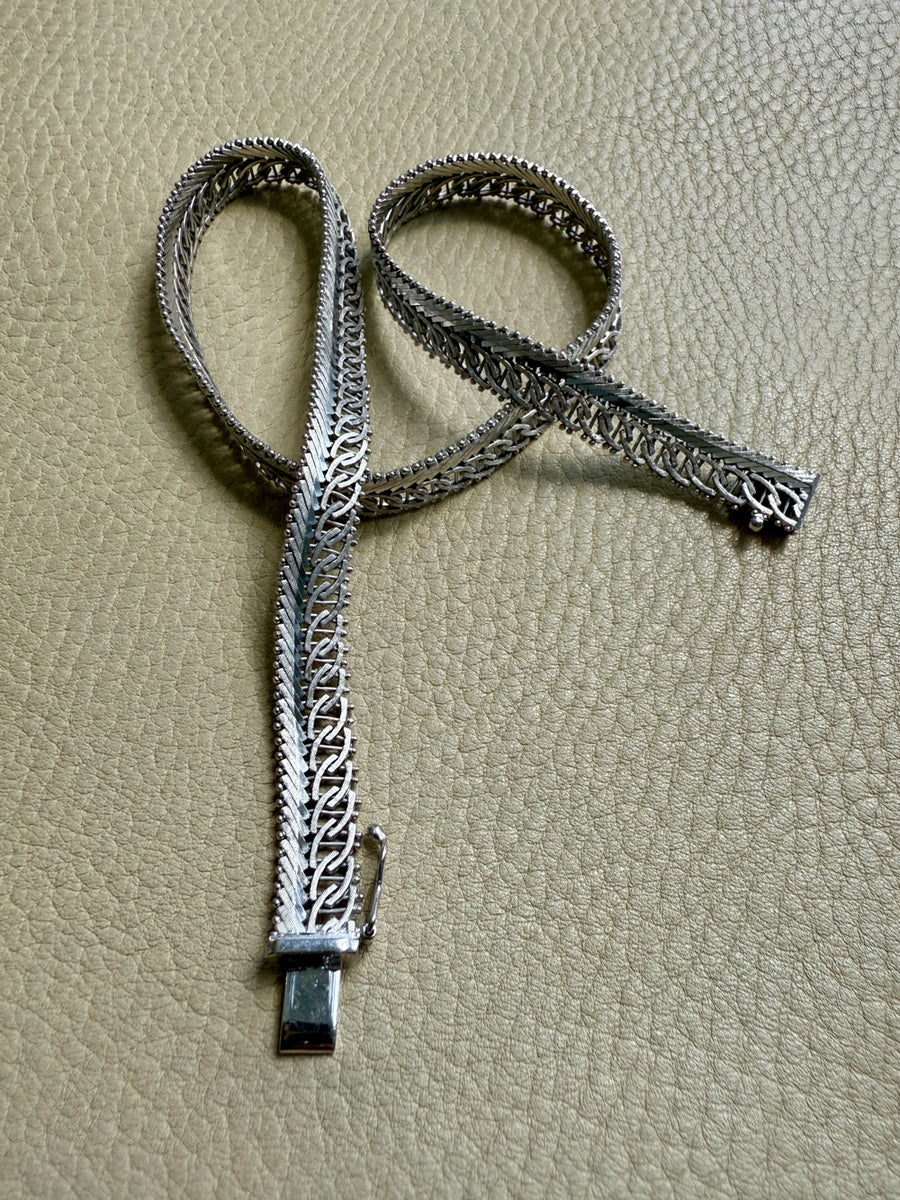 Silver Handmade Crosshatch Link Necklace - 17.1 inch length