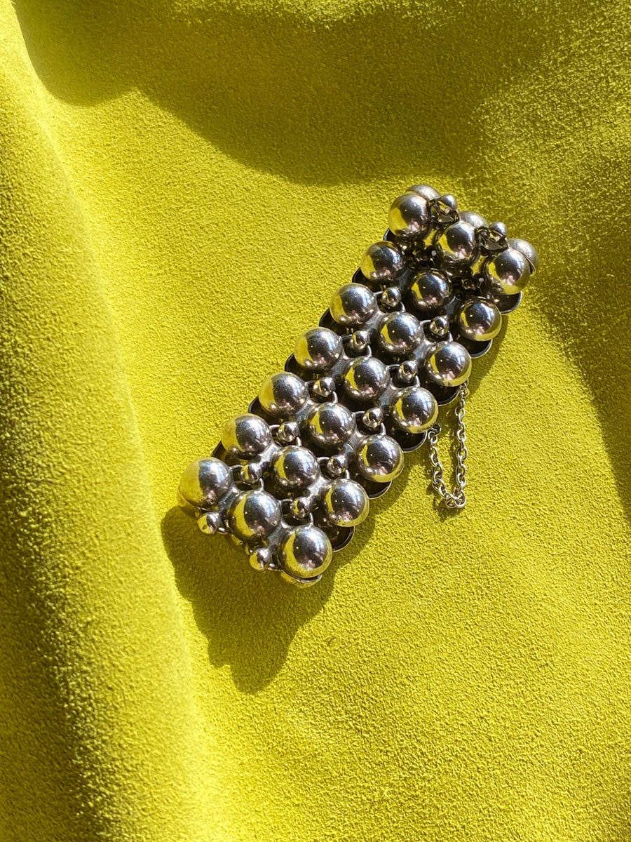 1984 Finnish Triple Row Wide Bubble Link Bracelet in Sterling Silver by Kalevala Koru - 7 inch length