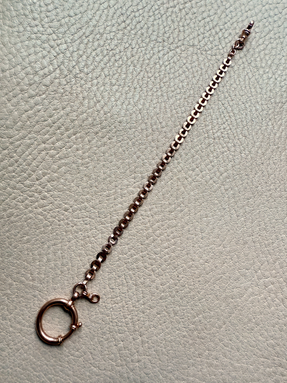 18k Gold Antique Book Link Watch Chain Bracelet with Large Bolt Clasp - 7.3 inch length