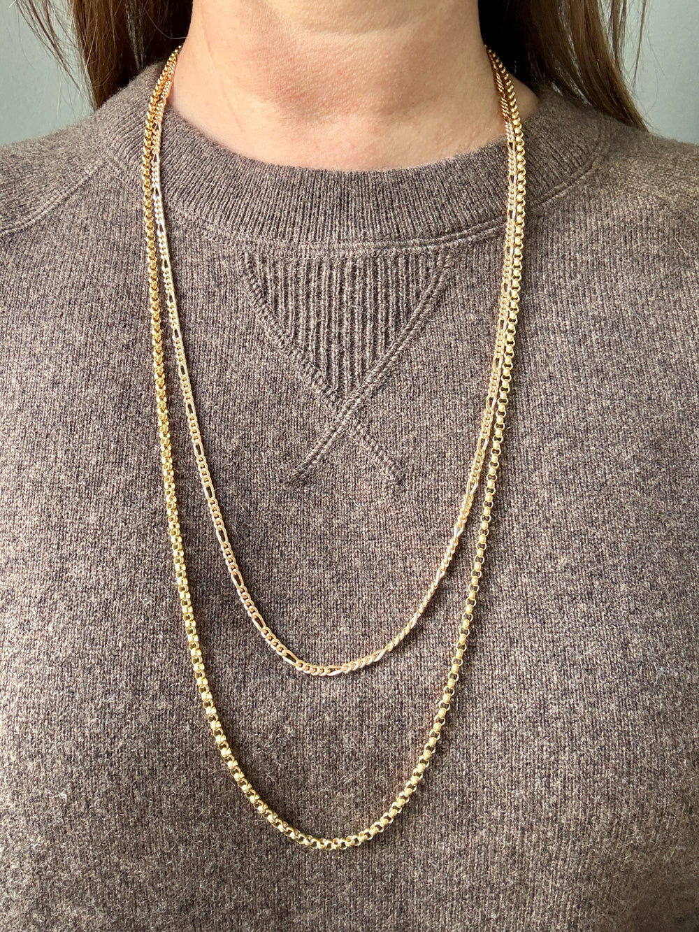 1986 Figaro Curb Link Variation Long Necklace in 18k Gold - 27.7 inch length