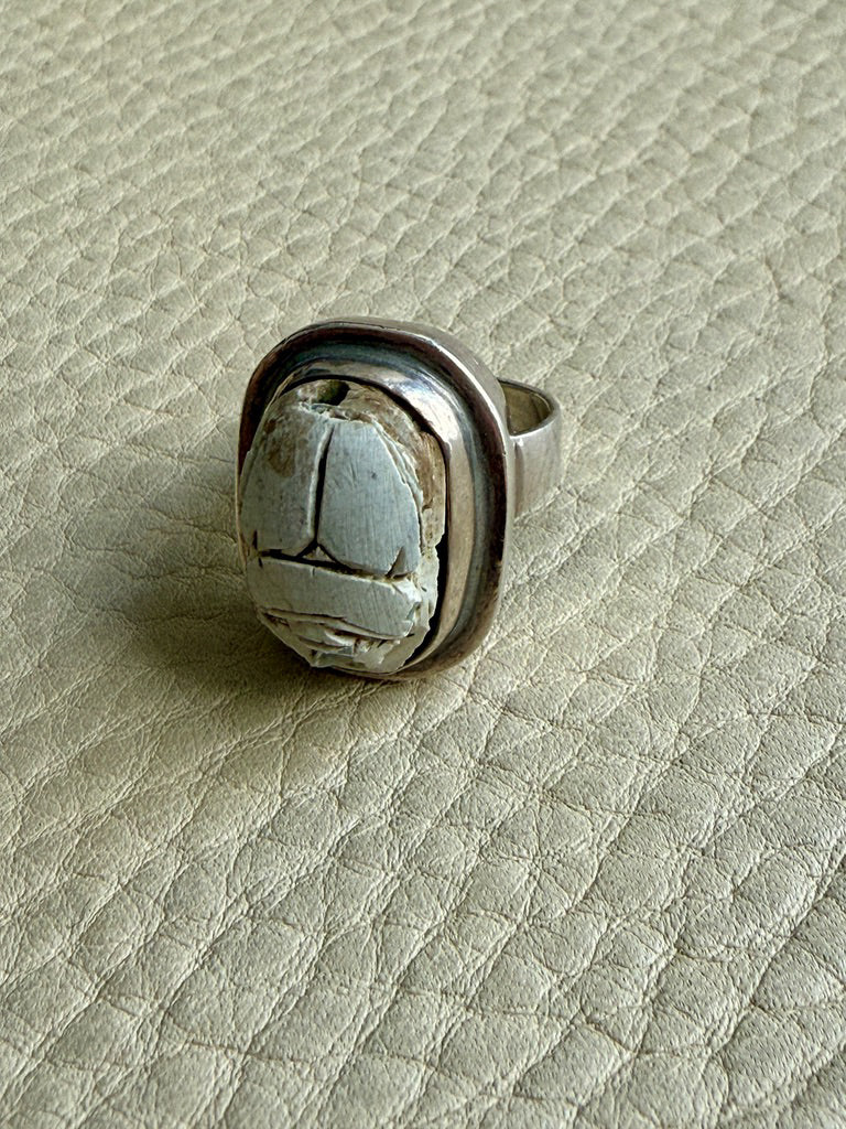1972 Egyptian Revival Scarab Beetle Ring in Sterling Silver – Size 5.25