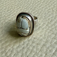 1972 Egyptian Revival Scarab Beetle Ring in Sterling Silver – Size 5.25
