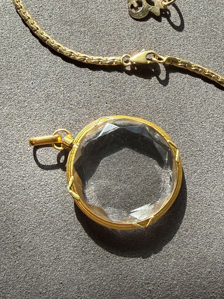 French Antique Glass Locket 18k Gold Bezel – 1.7 inch