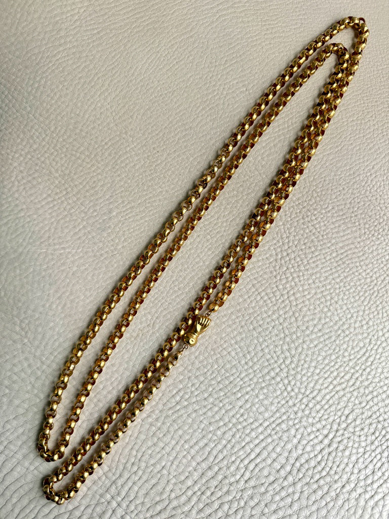1834 Antique Long Length Rolo Link Necklace 22k Gold - 54.3 inch length