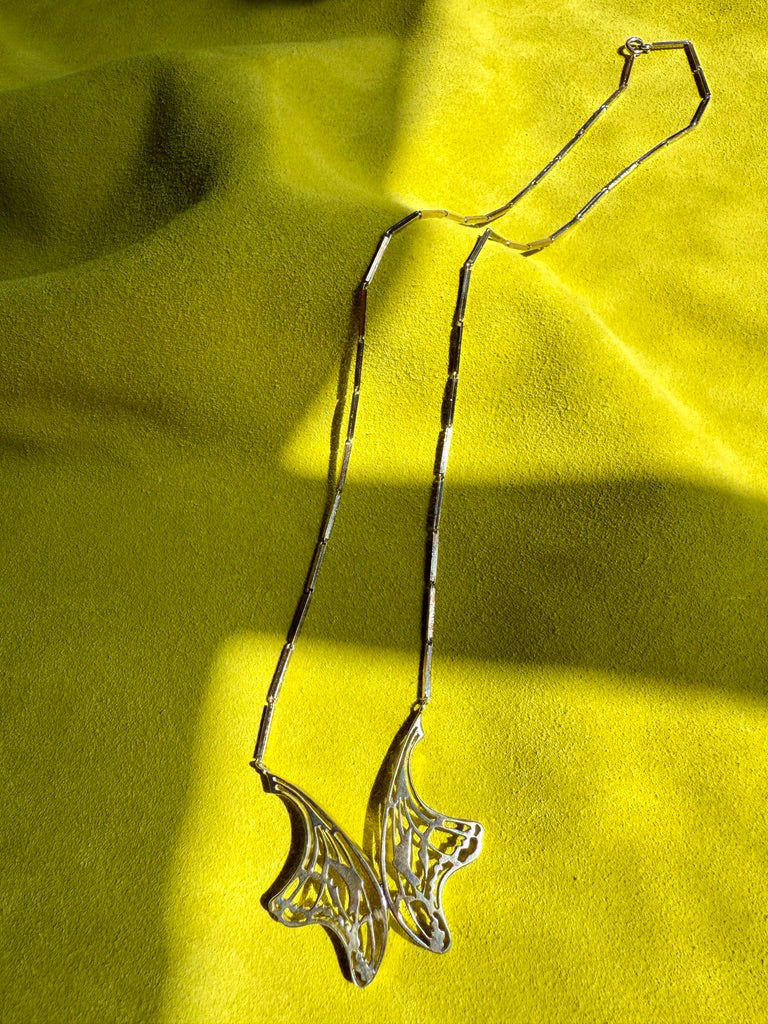 1984 Sterling Silver Butterfly Wing bar link Necklace BY ALTON - 24 inch length