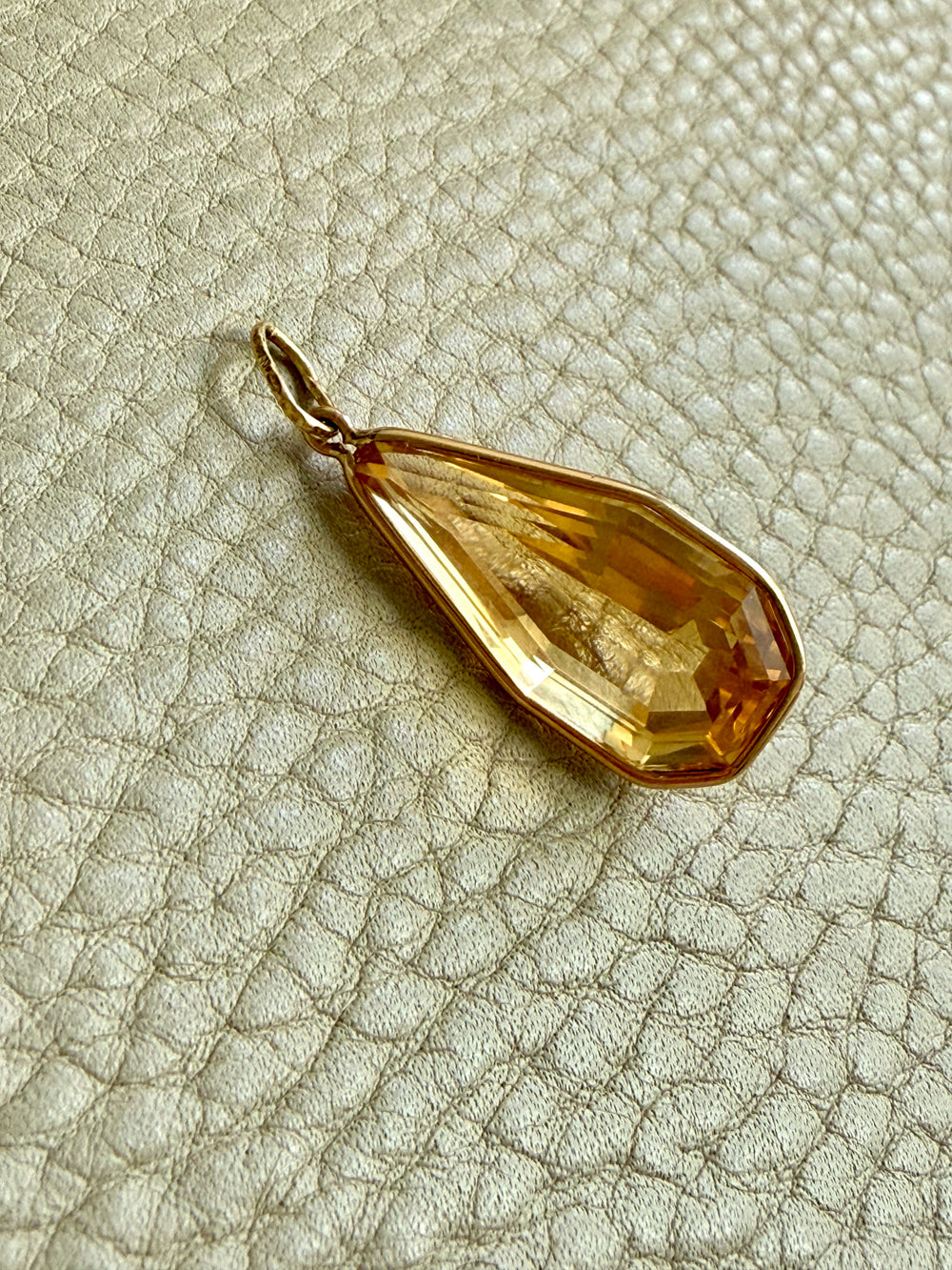Midcentury Era 18k gold Large Droplet Faceted Citrine Pendant - 1.5 inch length