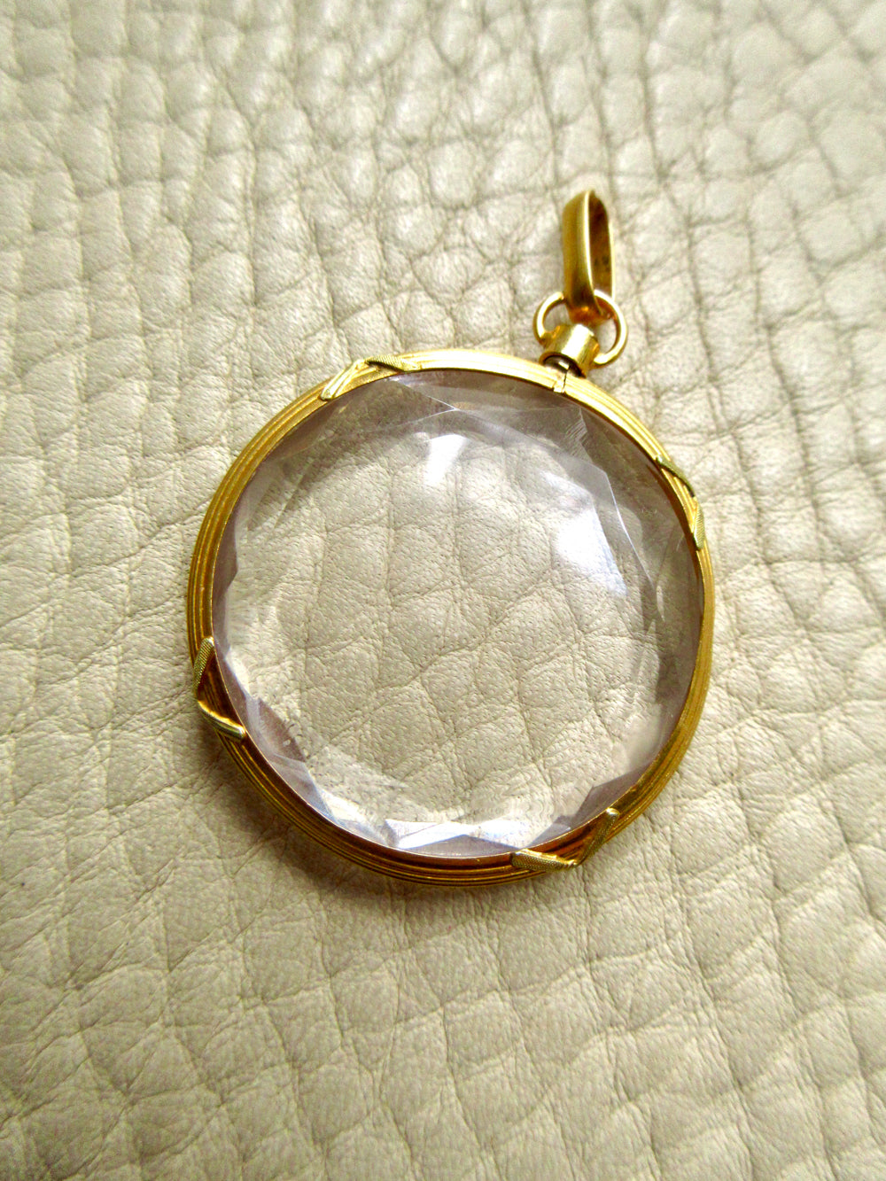 French Antique Glass Locket 18k Gold Bezel – 1.7 inch