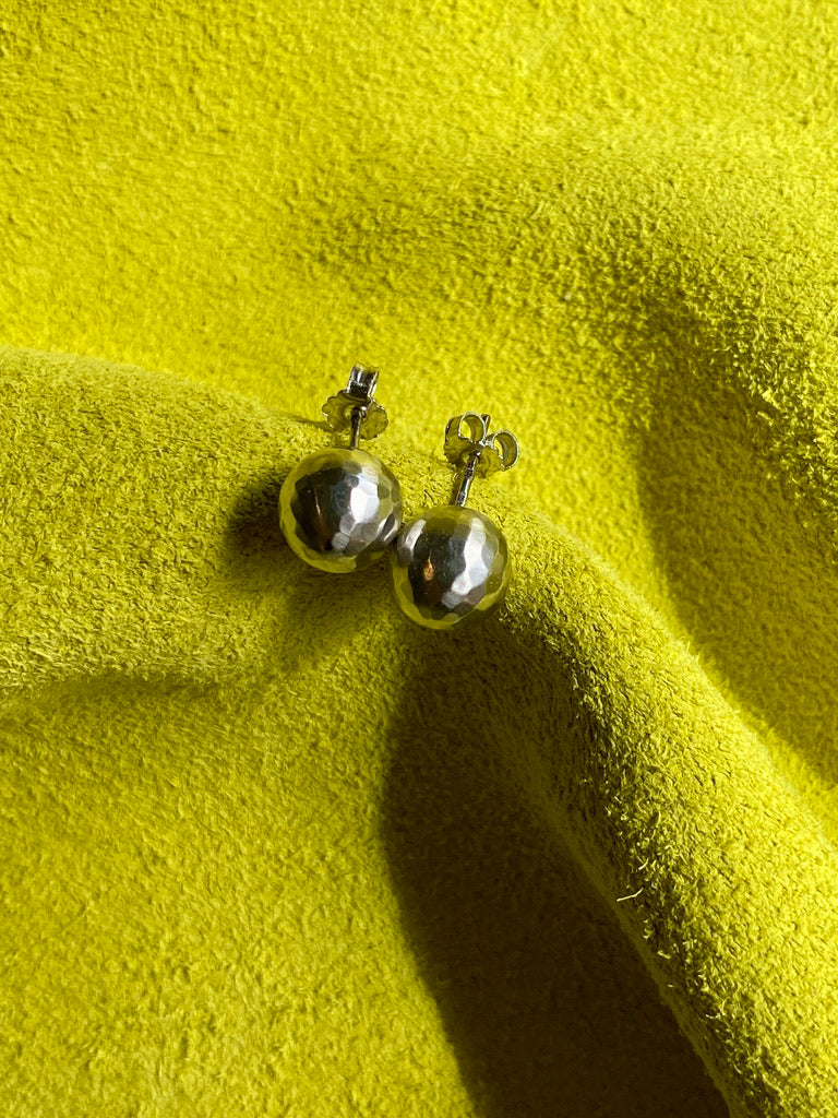 Awesome! Vintage Portuguese 19.2k White Gold Faceted Orb Stud Earrings