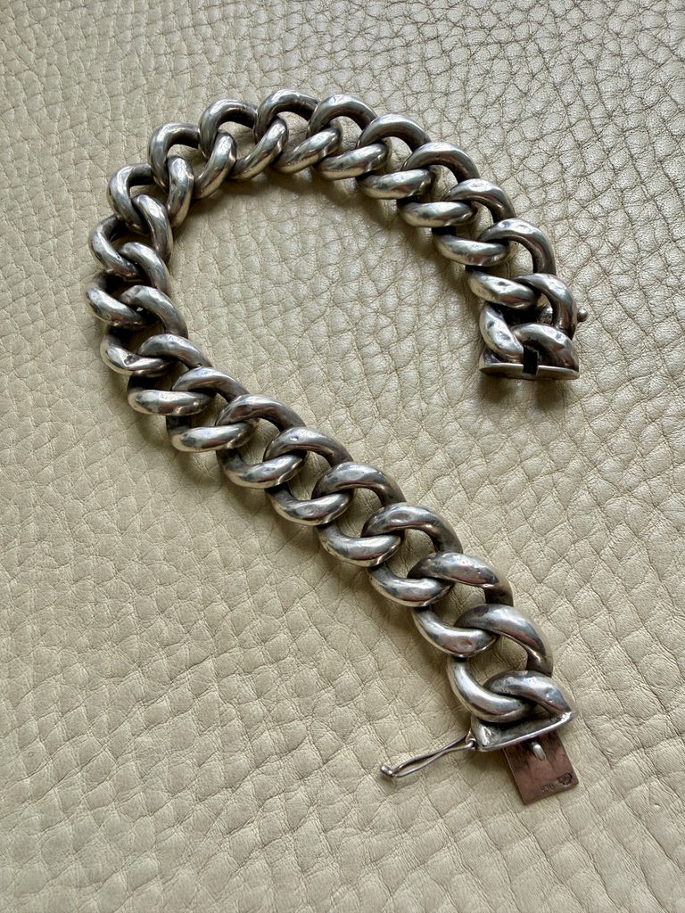 Vintage Swedish Puffy Curb Link Bracelet 830 Silver – 7.5 inch interior circumference