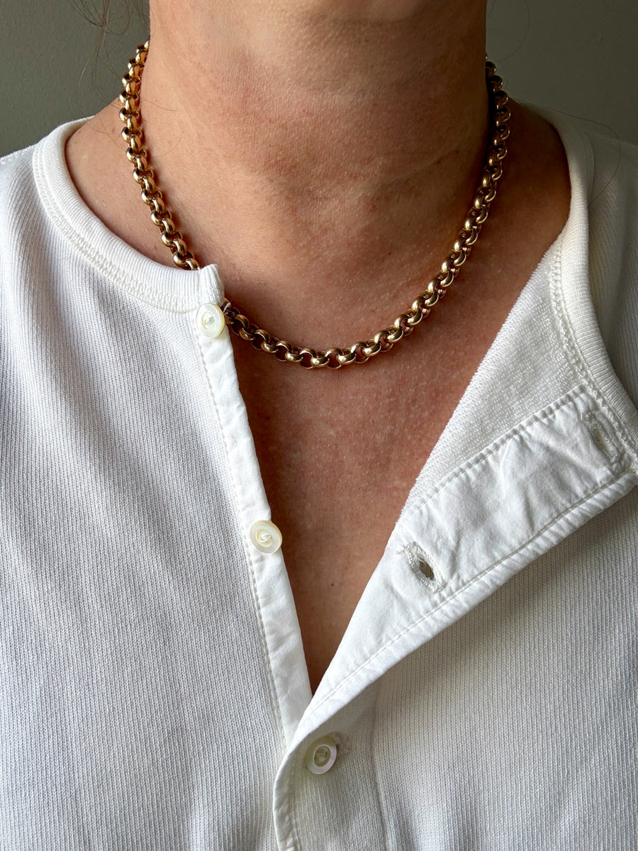 Chubby! 18k Gold Rolo Link Necklace with Large Bolt Clasp - 17.8 inch length